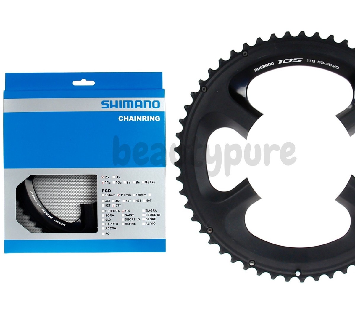 53T-MD) Shimano 105 FC-5800 Outer Chainrings 110mm BCD BLACK NIB 