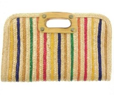 13" Holiday Fair Vintage Rainbow Striped Woven Straw Clutch Purse Natural Weave