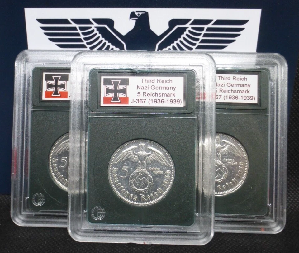 Nazi Swastika Coin *With Case* Beautiful Silver 5 Reichsmark Third Reich Germany - Image 4 of 4