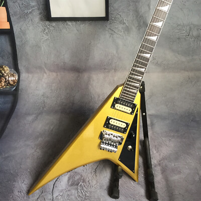 Swallow Tail V Electric Guitar 6 String 2H Pickups Gold Body Floyd Rose Bridge