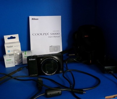 Nikon Coolpix S8000 Black 14.2MP 10x Zoom Digital Camera Bundle