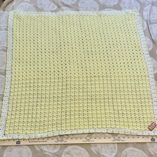 Handmade Crochet Knit Yellow  White Crib Blanket 36x36 in Unisex Nursery