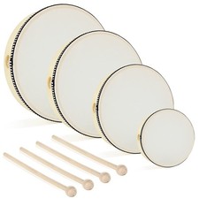 4 Pack Hand Drums with Drum Stick 4Inch 6 Inch 8 Inch 10 Inch, Percussion Woo...