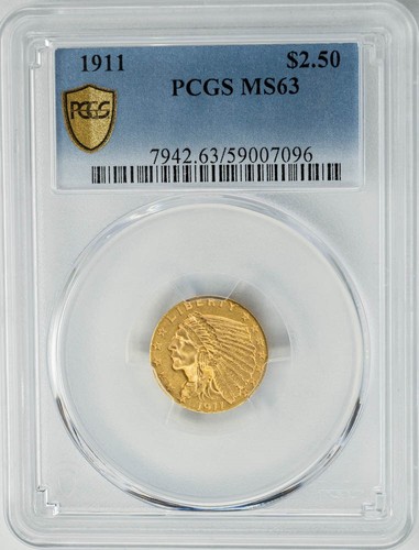 1911 2 1/2 $ Gold Indian 2,5 $ MS63 Secure PCGS 950180-1