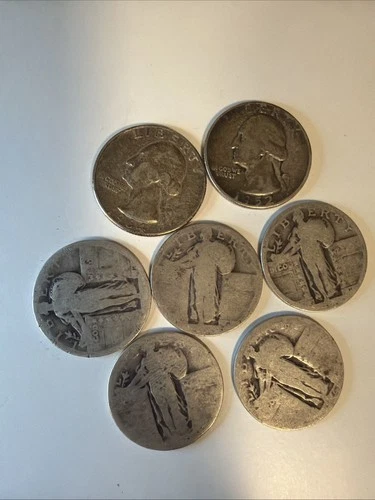 7 Lot Of  Old - 1964 Washington Silver Standing  Quarter Coin 90% Bullion