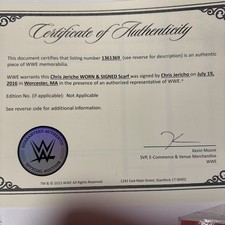 WWE Chris Jericho Ring worn scarf WWE COA VERY RARE