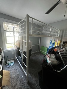 White Metal Loft Bed Frame FULL Modern for Kids or Teens