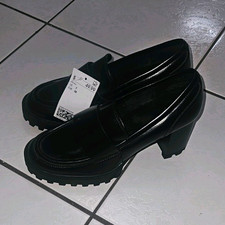 H&M Black Heel Platform Loafer Slip-On Faux L...