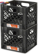 Juggernaut 16 Quart Plastic Milk Crate 4 Pack Storage Organizer Basket w Handles