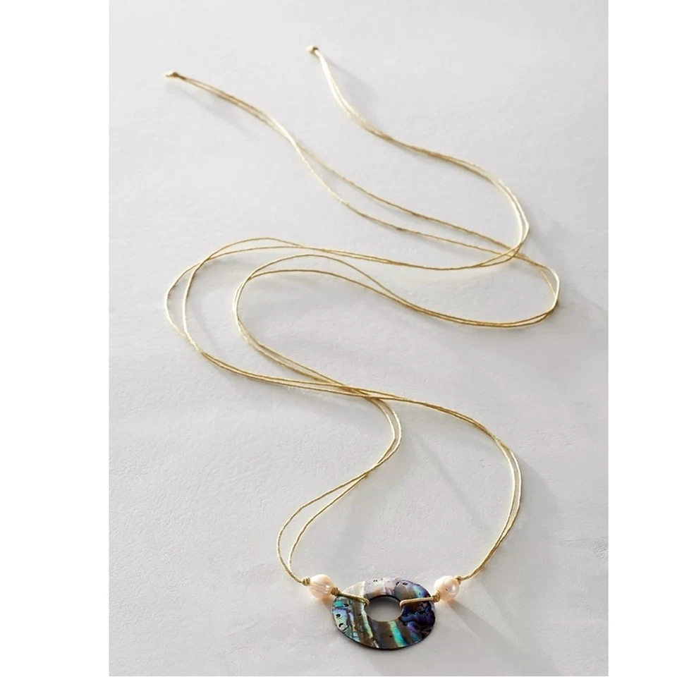 Free People Bohemian Abalone Shell Pearl Rope Necklace Belly Chain Neutral NEW - Image 3 of 4