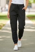 Black Women's Casual Cargo Jogger Pants with Drawstring Waist