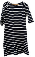 REGATTA. NAVY/WHITE STRIPED 100% COTTON SOFT JERSEY DRESS. 3/4 SLEEVES. SIZE 18