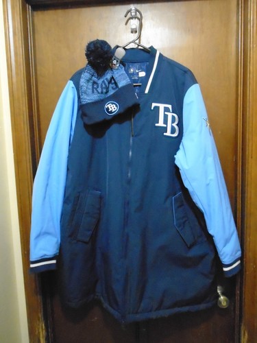 Yandy Diaz Tampa Bay Rays Game Used 2023 XL Winter Coat & Baz Stocking Hat