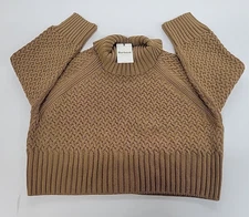 Barbour Malton Cable Knit Roll Neck Sweater Gold LKN1589YE91  Size 14 US (NWI)