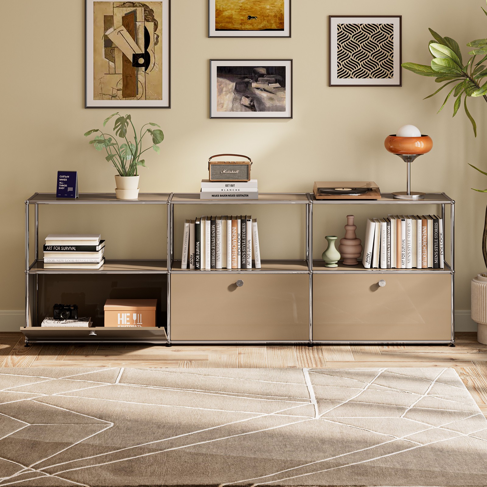 Classic Modern Storage Cabinet Shelf  Metal Sideboard Credenza For Living Room-image