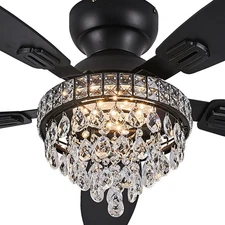 Crystal Ceiling Fan Fandelier with Lights-Ceiling Fans with Lights,50" Low Pr...