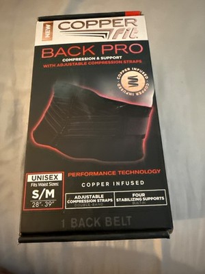 Back Pro Compression and Support Belt Copper Fit S/M 28 -39 New in Box No shippg