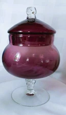 Vintage MCM Empoli Optic Swirl Glass Purple Amethyst Apothecary Jar Candy Dish