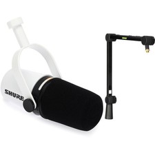 Shure MV7 Hybrid Podcast Microphone with Desktop Mic Boom Stand - White