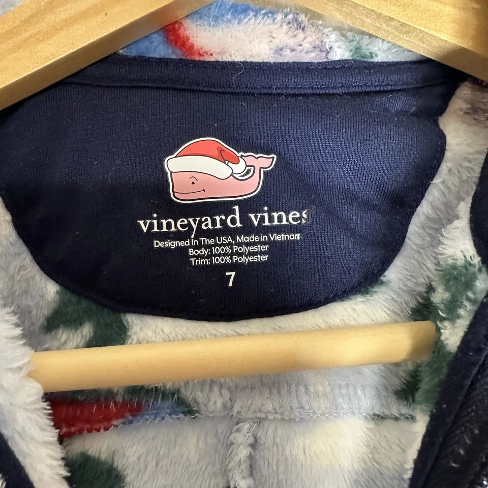 Vineyard Vines High-Pile Blue Snowman One-Piece Hooded Pajamas. Boys 7. - Image 4 of 4