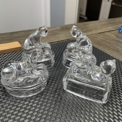 Avon Cat Figurines Lead Crystal Kittens Playing With Ball Set 4 Sparkling