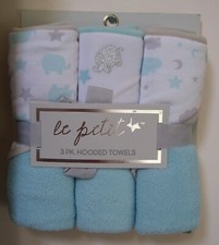 Boys Le Petit 3 Pack Blue Gray Elephant Star Clouds Hooded Towels
