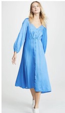 Free People Later Days Midi Dress blue satin lattice back details flowy size 0