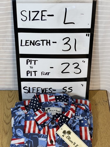 NEW--Oliver & Burke Hawaiian Like Men's LARGE USA Patriotic Flags & Drinks Shirt - Picture 10 of 10