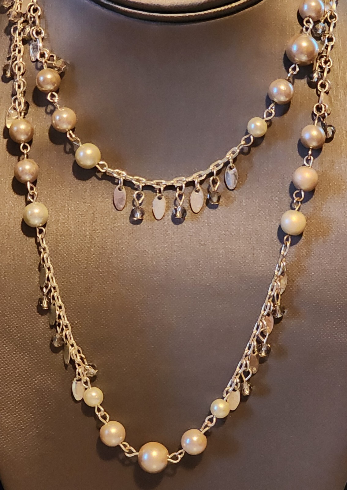 CHAPS SIGNED FROSTY FAUX PEARLS DANGLY 34" LENGTH NECKLACESIGNED eBay