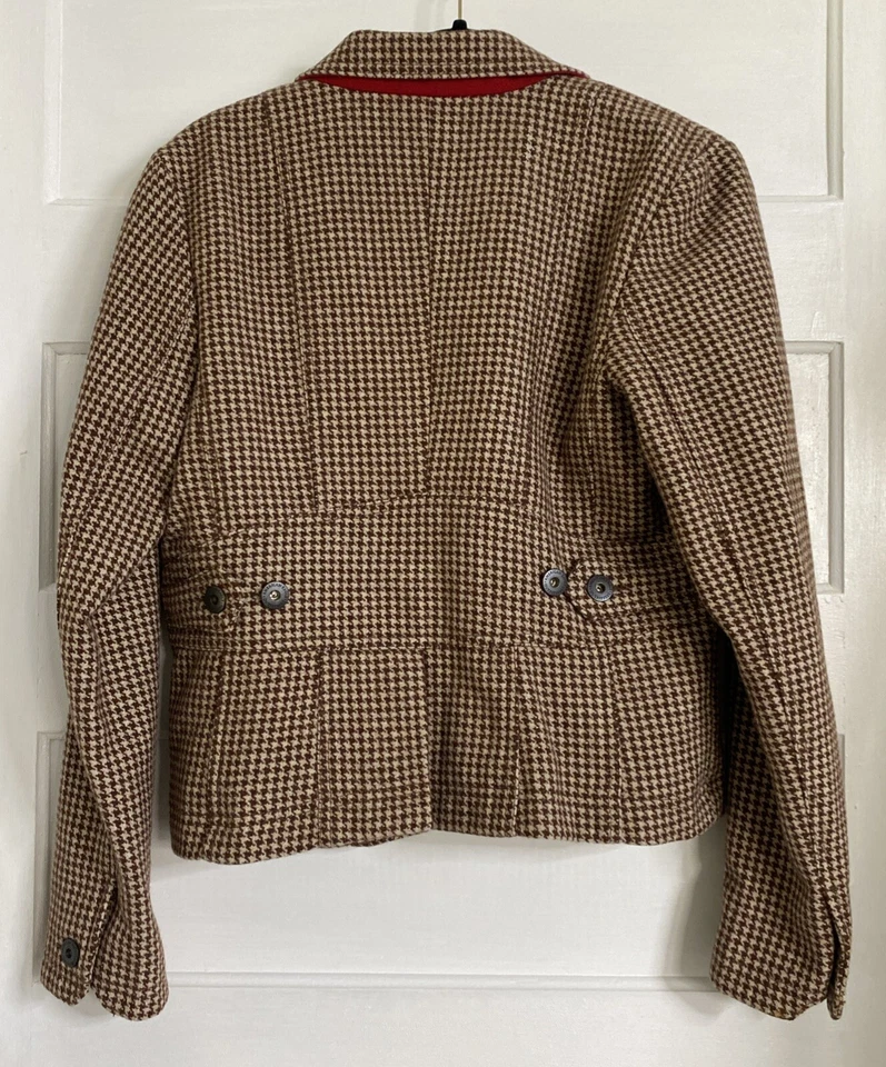 American Eagle Blazer Jacket Women Sz L Brown Houndstooth Wool Prep Academia Vtg - Image 2 of 4