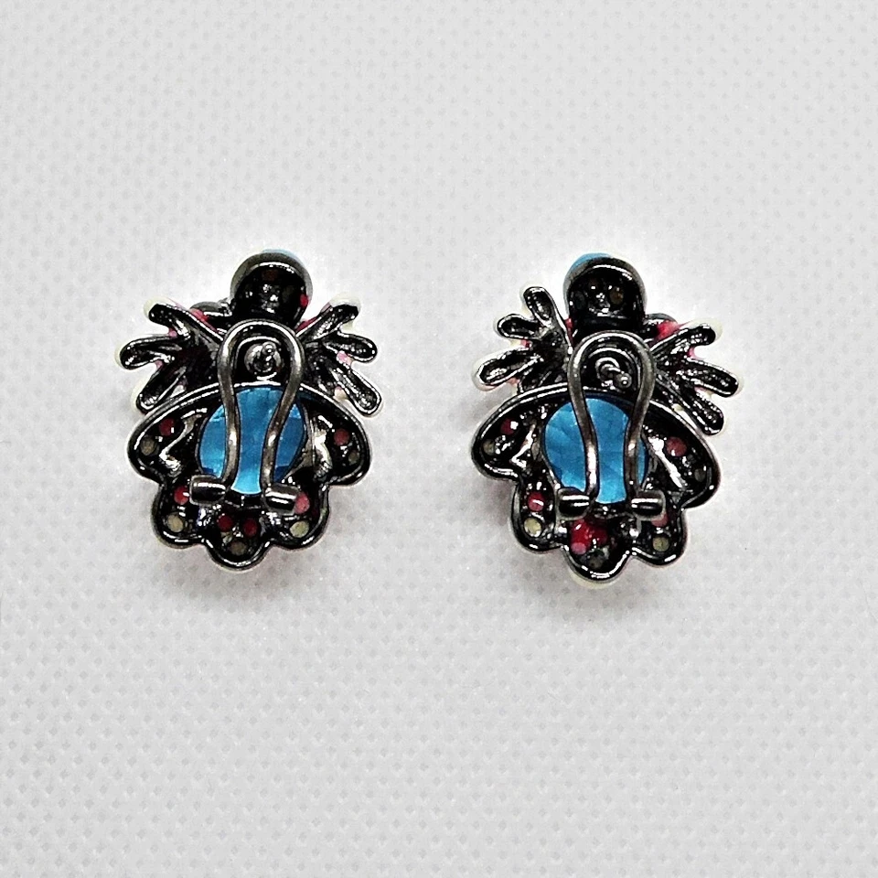 Zirkonia Emaille Ohrringe FROSCH 925 Black Rhodium Silber - Bild 3 von 4