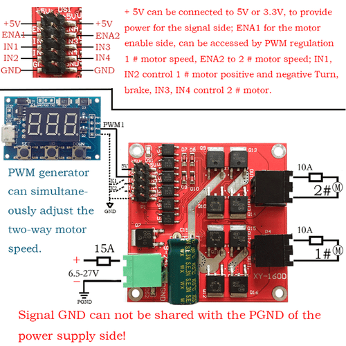 Dual DC Motor Drive Module 7A 160W Positive Negative PWM Speed L298 Logic