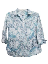 Chico's Non Iron Chic Stretch Fossil Finds Cotton Blend 3/4 Sleeve Button-Up MED