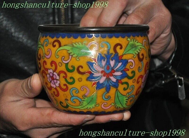 Tanques Cloisonne de bronce chino antiguo de 4,6" Foto 4 de 4