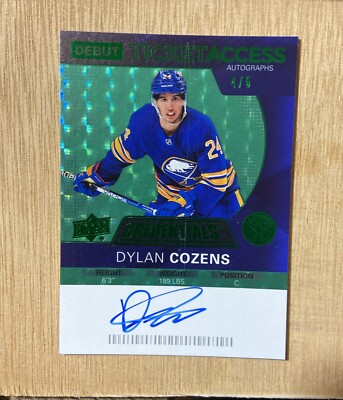 Dylan Cozens Rookie Auto 4/5 Green 2020-21 UD Credentials Debut Access #DTAA-DC