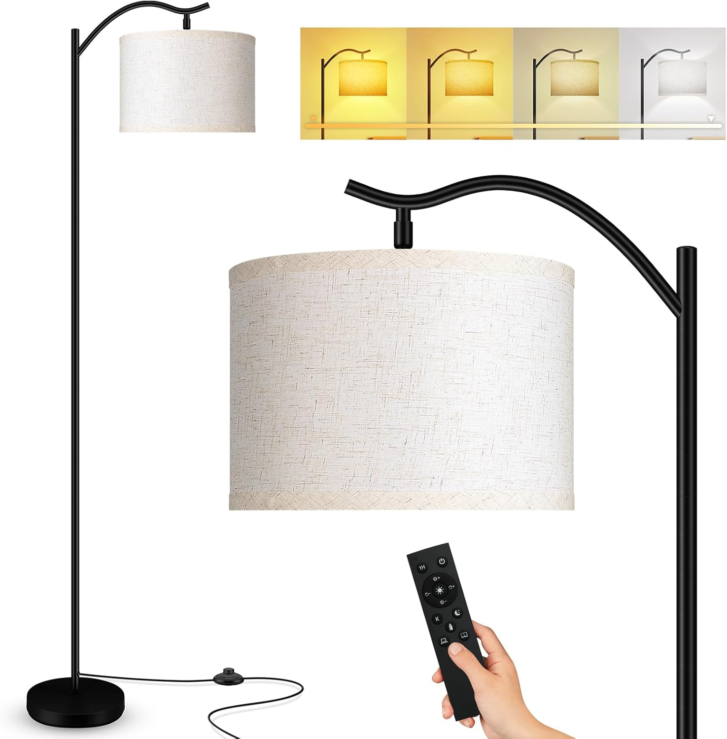 Modern Arc Floor Lamp with Remote - Stepless Dimmable LED for Living Room-image