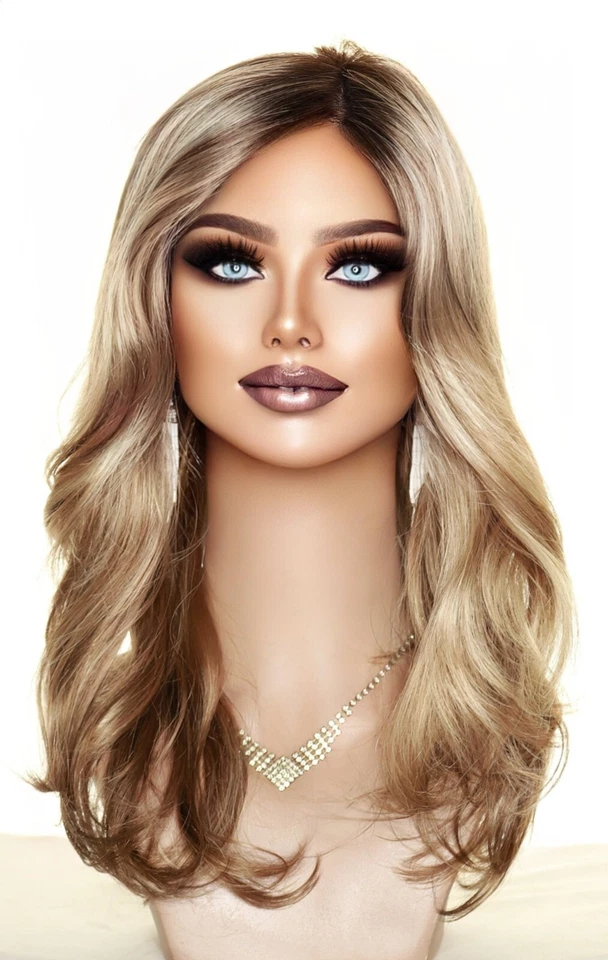 Camila | 586 | Peluca Pro | Peluca Sintética | Frente de Encaje en V | Rubio enraizado 12R8 Foto 2 de 4