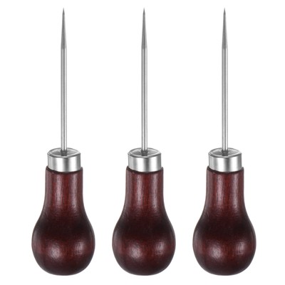 3pcs Handwork Sewing Awl Single Gourd Leather Punch Hole Tool, Red-brown