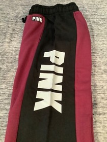 Victoria's Secret Pink Colorblock Boyfriend Pants Deep Ruby Black M Rare NIP