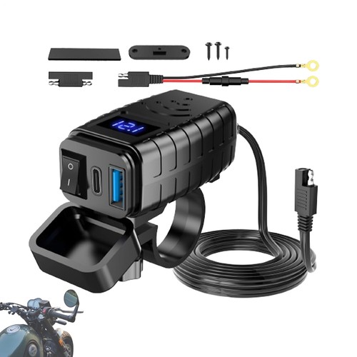 Chargeur USB Moto 12V QC3.0 Type C Téléphone Charge Rapide Voltmètre Etanche - Photo 8 sur 12