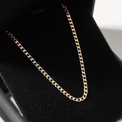 Solid 9ct Yellow Gold 2.5mm Flat Curb Link Chain Necklace 55cm 22'' Long