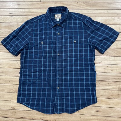 #ad Roebuck amp; Co Kmart Sears Button Shirt Men L Blue Line Western Plaid Short Sleeve $21.67