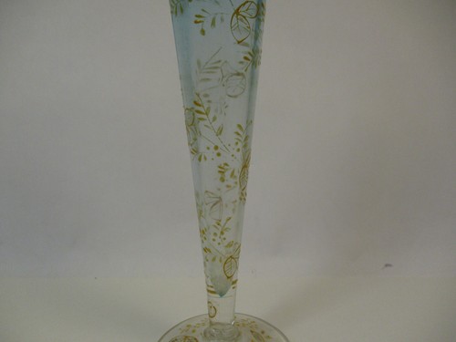 Antique Bohemian Glass Cone Vase 8.5" Clear White to Blue Transition Gold Detail - Picture 3 of 7