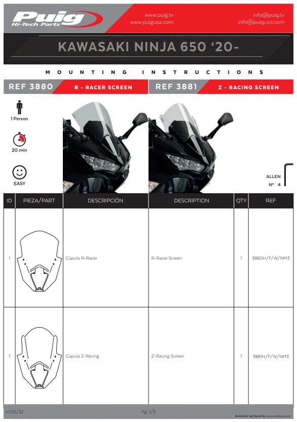 Puig R-Racer Screen Windshield Dark Smoke Kawasaki Ninja 650 2020 - 2024 - Image 3 of 4