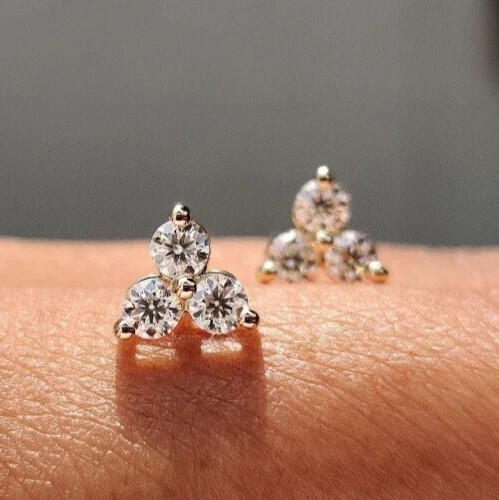 3mm Round Cut Moissanite Push Back Stud Earrings 14k Yellow Gold Plated