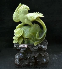 15.6" Natural Green Xiu Jade jadeite Carved poll parrot popinjay Birds Statue