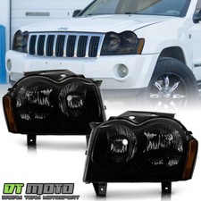 Black Smoked 2005 2006 2007 Jeep Grand Cherokee Headlights Headlamps Left+Right