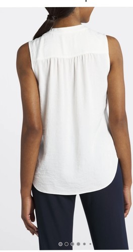VINCE CAMUTO Sleeveless V-Neck Rumple Satin Blouse NWT Small New Ivory - 第 3/5 張圖片