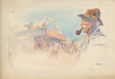 DE GASPARI GIORGIO Original Watercolor Pencil for Aristea Subsidiary 1950 (03