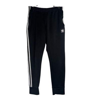 Adidas Men's Classic Track Pants M Black White 3 Striped Slim Fit Zip Pockets